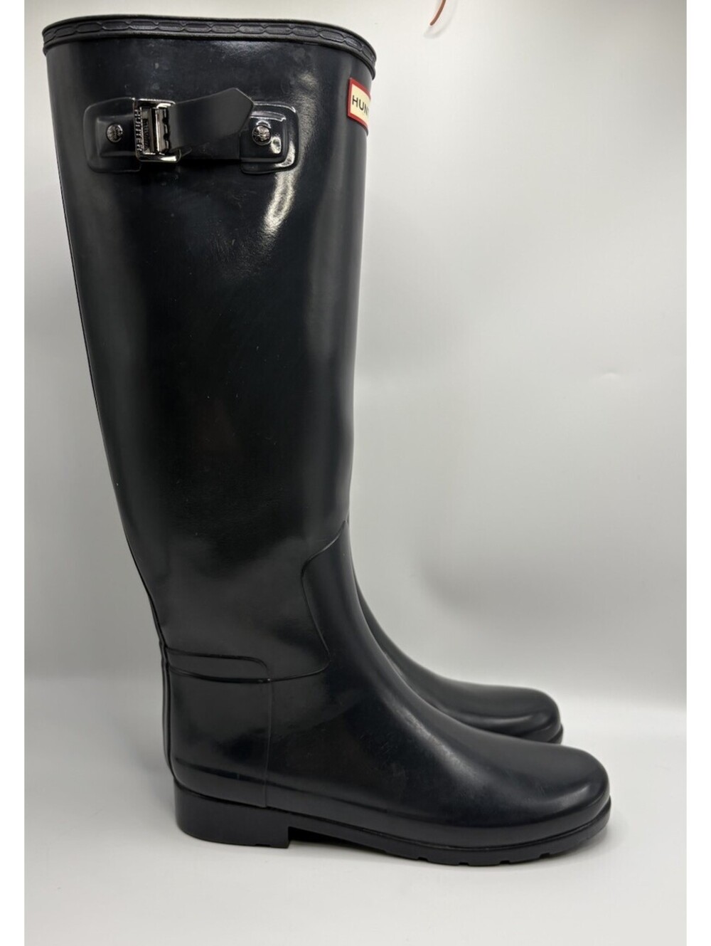 Hunter Original Tall Boots Adjustable Back Navy Women’s Size 8 Pull On
